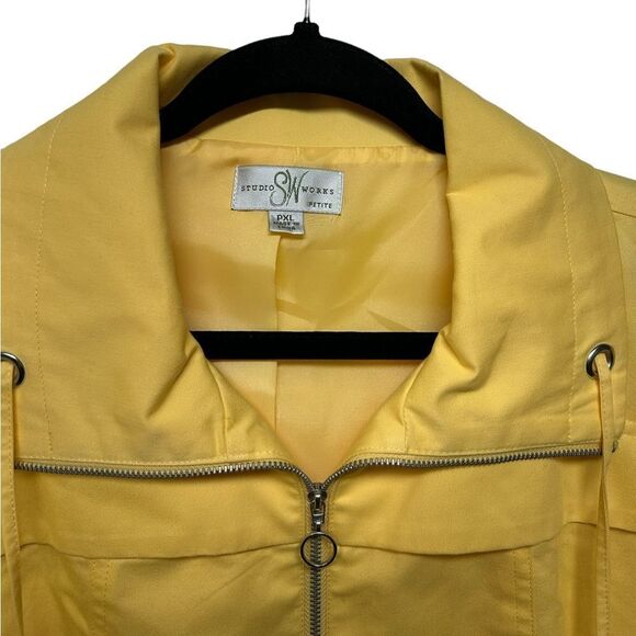 Studio Works Bright Yellow Jacket Spring Fall Light Coat Pockets 100% Cotton - Picture 2 of 6
